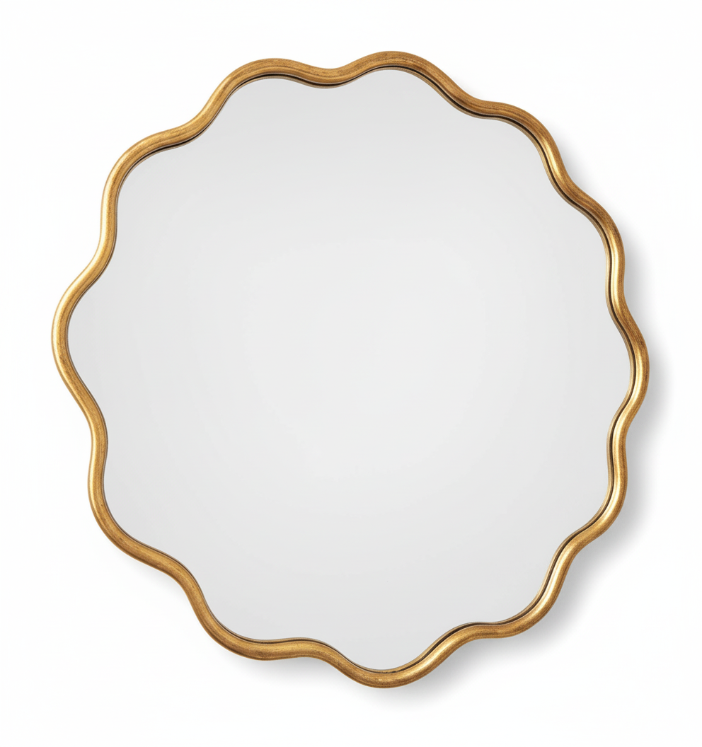 Miroir Vague d'or 60 cm en métal doré, forme ondulée élégante