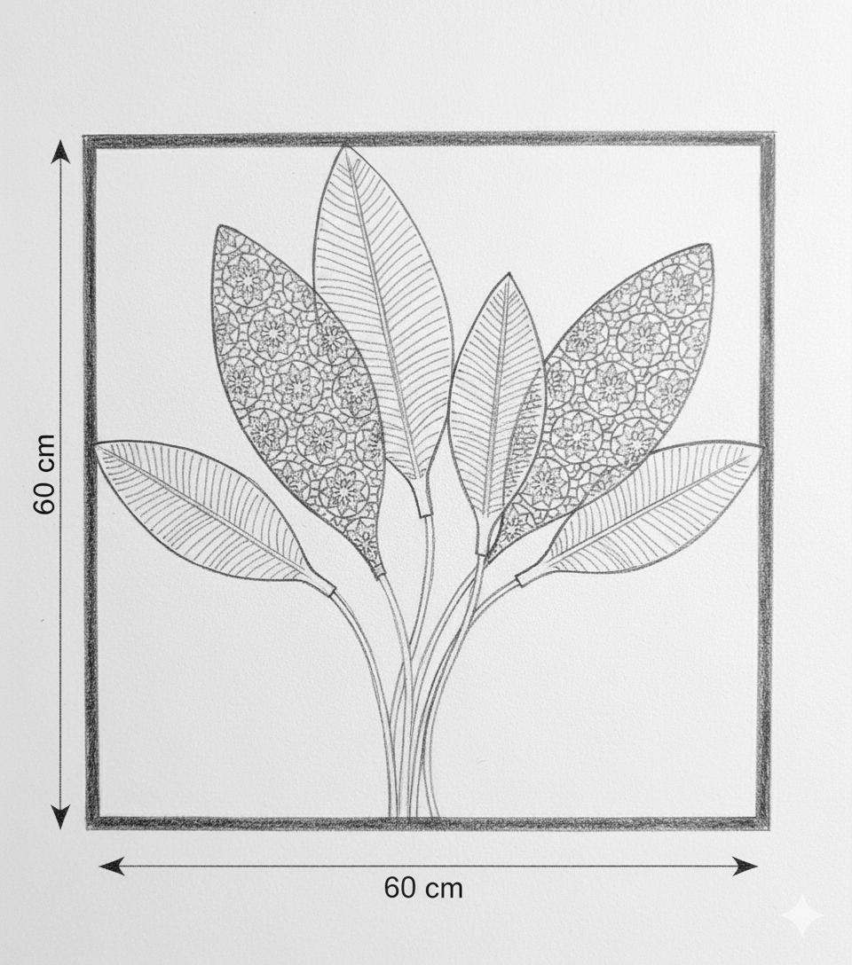 Déco Murale Feuilles en Métal Noir et Doré 60x60 cm