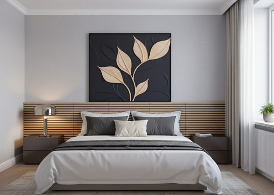 Tableau Décoratif Bois Élégance Nocturne 120x100 cm feuilles bois massif peint à la main