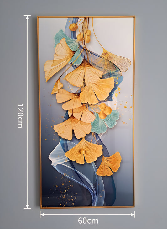 Tableau Ginkgo Feuilles Éthérées – Décoration Murale Verre effet Cristal 60x120 cm