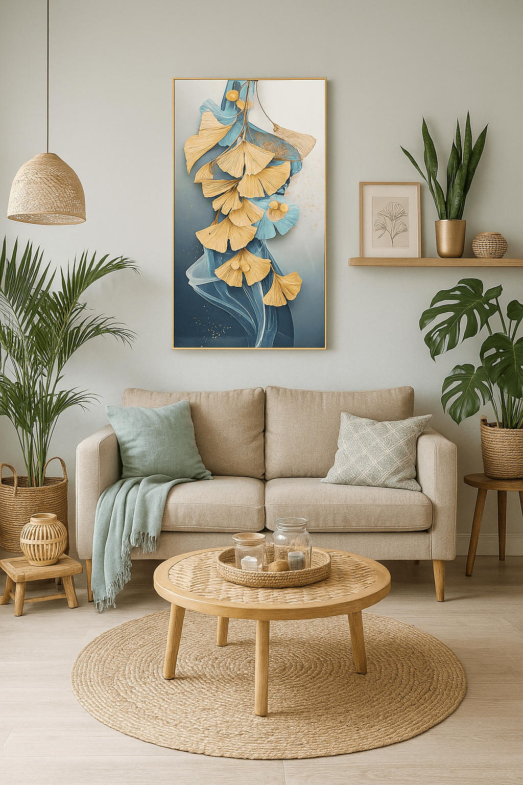 Tableau Ginkgo Feuilles Éthérées – Décoration Murale Verre effet Cristal 60x120 cm - OrnaMura