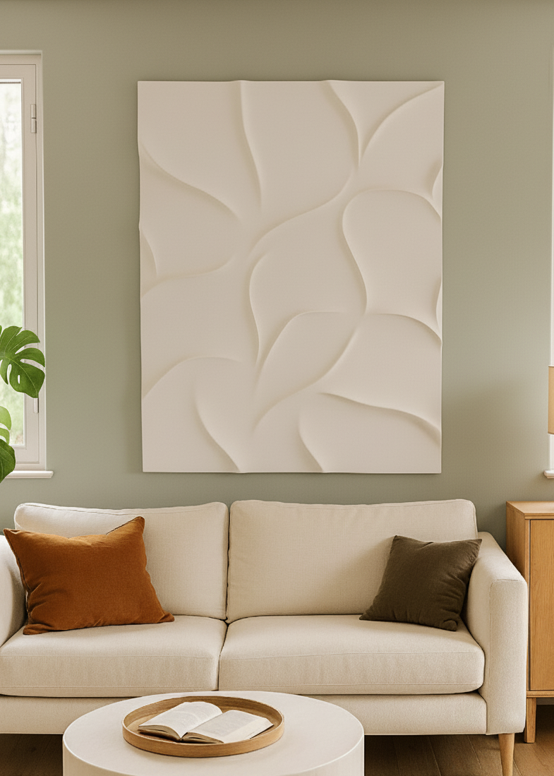 Tableau décoratif Bois Nature Sculptée 90x120 cm bois massif blanc