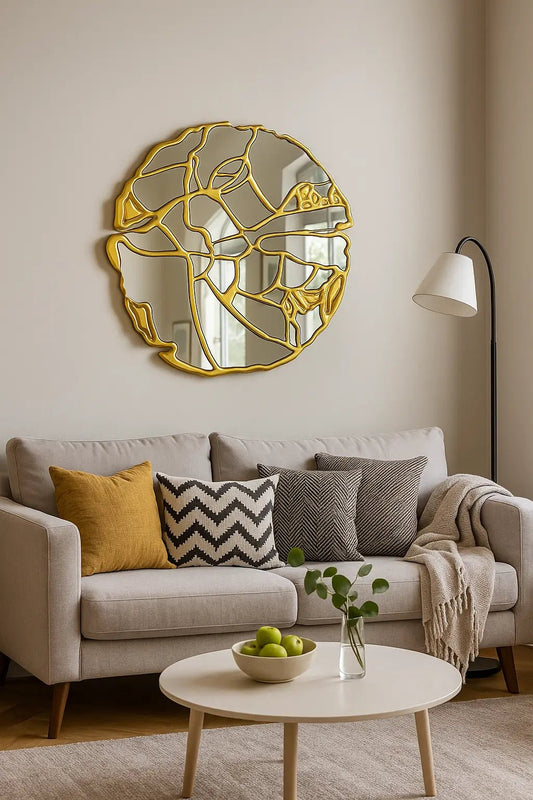 Miroir Éclat Doré 60 cm – Cadre en bois doré, design géométrique moderne - OrnaMura