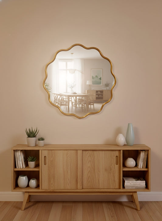 Miroir Vague d'or 60 cm en métal doré, forme ondulée élégante
