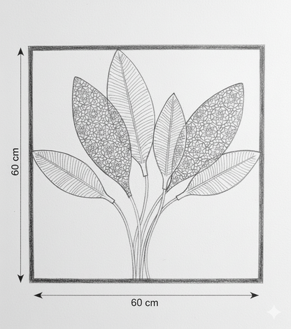 Déco Murale Feuilles en Métal Noir et Doré 60x60 cm