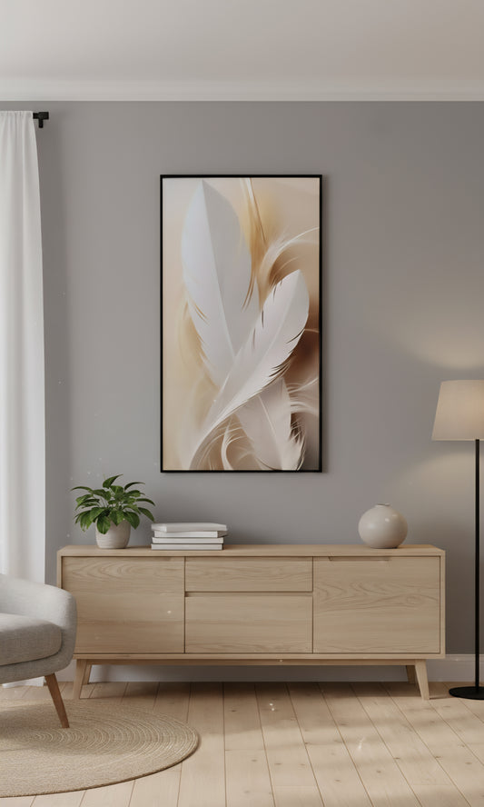 Tableau Plumes Élégance Aérienne – Décoration Murale Verre effet Cristal 60x120 cm