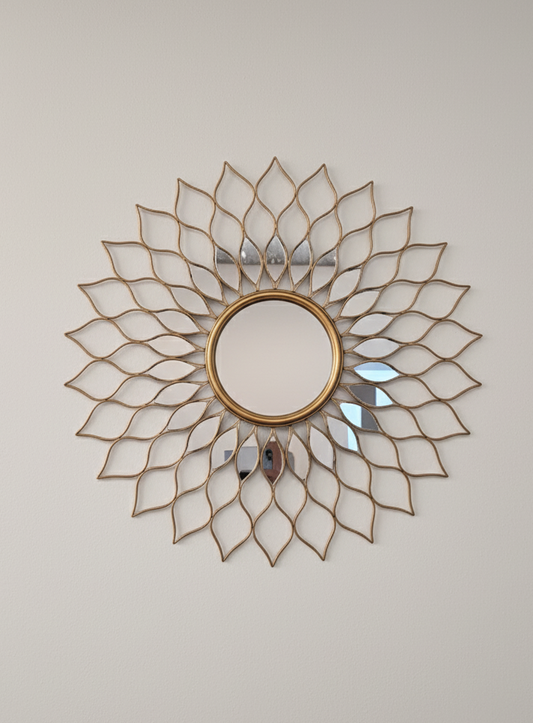 Miroir Soleil Éclatant Doré 60 cm – Déco Murale Art‑Déco & Bohème en métal doré