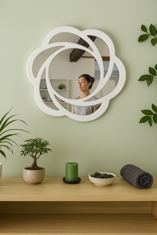 Miroir Fleur de Cristal 60 cm Cadre en bois blanc