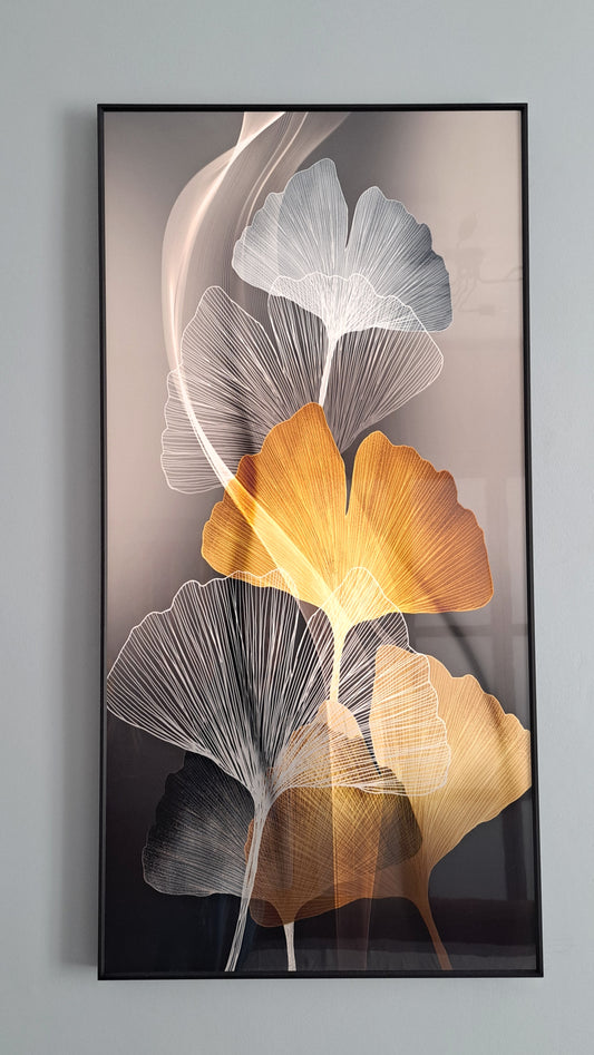Tableau Élégance de Ginkgo – Décoration Murale Verre effet Cristal 60x120 cm