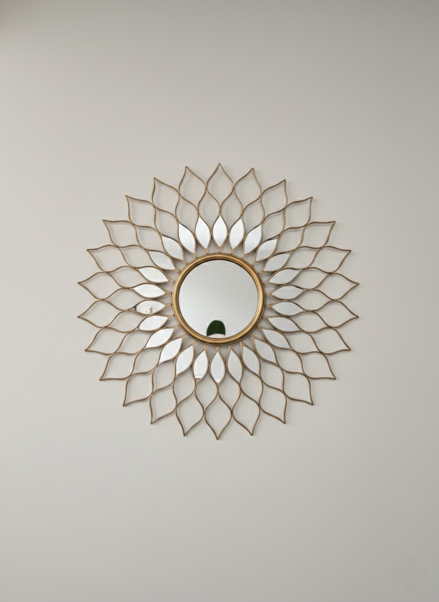 Miroir Soleil Éclatant Doré 60 cm – Déco Murale Art‑Déco & Bohème en métal doré