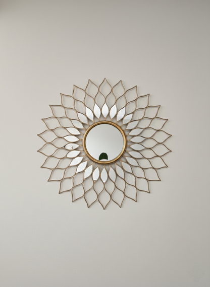 Miroir Soleil Éclatant Doré 60 cm – Déco Murale Art‑Déco & Bohème en métal doré