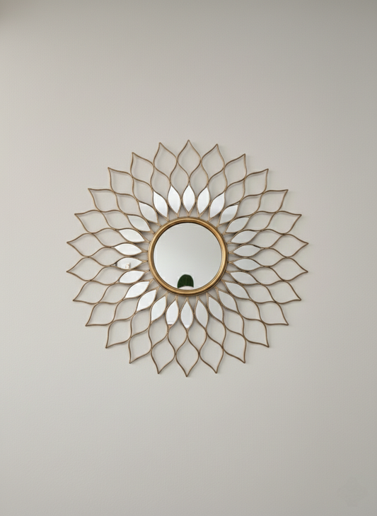 Miroir Soleil Éclatant Doré 60 cm – Déco Murale Art‑Déco & Bohème en métal doré