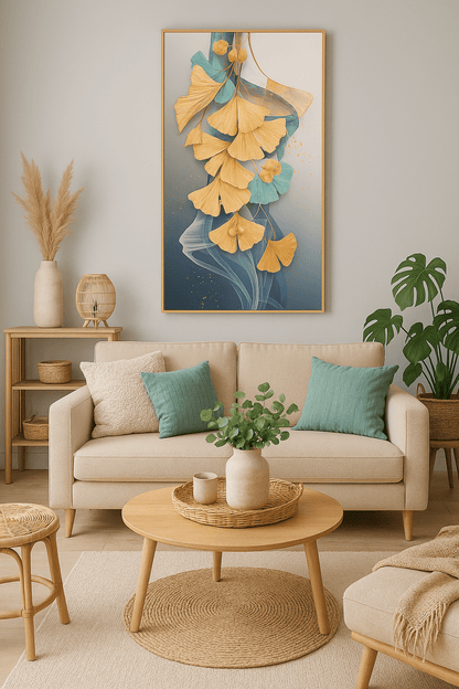 Tableau Ginkgo Feuilles Éthérées – Décoration Murale Verre effet Cristal 60x120 cm - OrnaMura