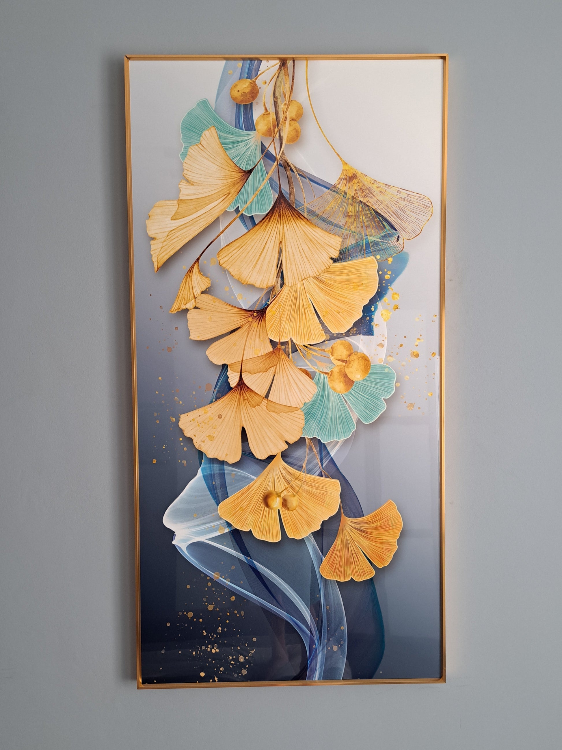 Tableau Ginkgo Feuilles Éthérées – Décoration Murale Verre effet Cristal 60x120 cm - OrnaMura