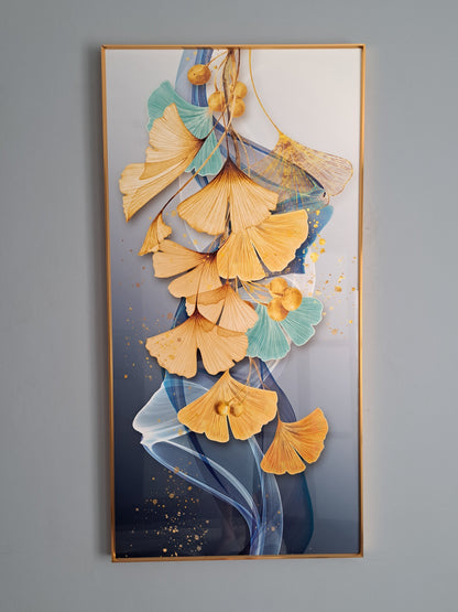 Tableau Ginkgo Feuilles Éthérées – Décoration Murale Verre effet Cristal 60x120 cm - OrnaMura