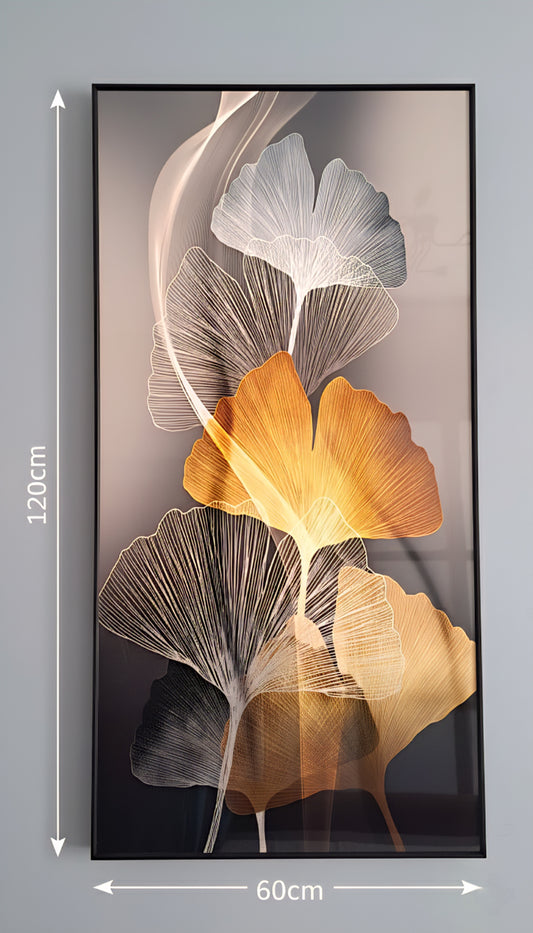 Tableau Élégance de Ginkgo – Décoration Murale Verre effet Cristal 60x120 cm